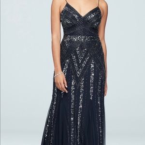 Marina Sequined/Beaded Charcoal Grey Dress
